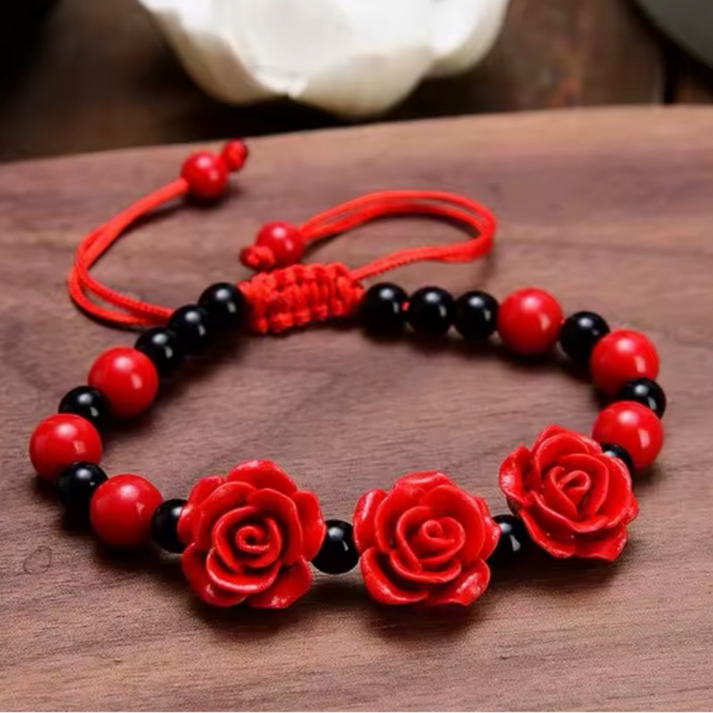 Valentine's Day Red‎ & Black Rose Bracelet Cupid Love Great Gift Adjustable New